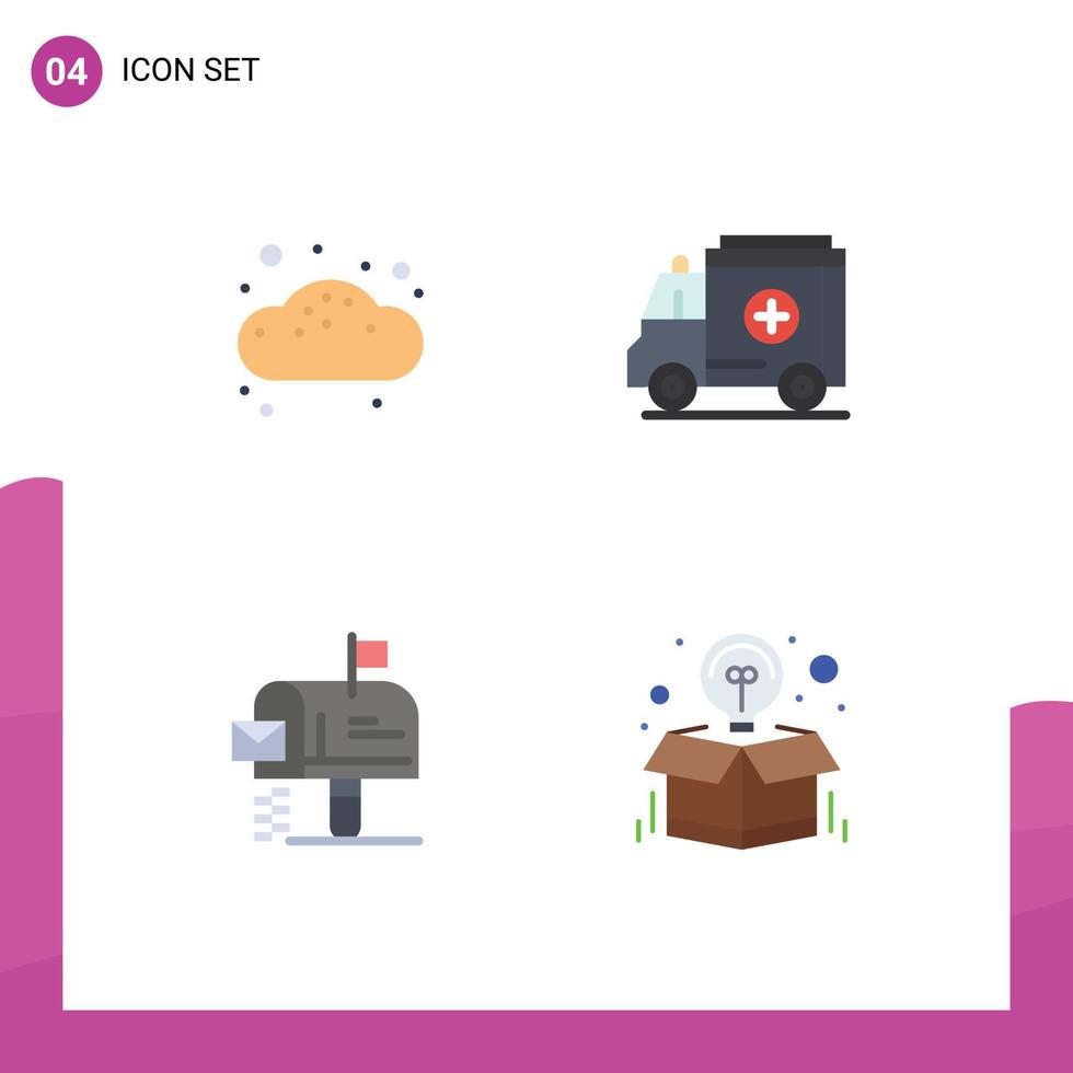 grupo de 4 sinais e símbolos de ícones planos para caixa de correio de padaria, caixa de remédios de pastelaria, elementos de design de vetores editáveis