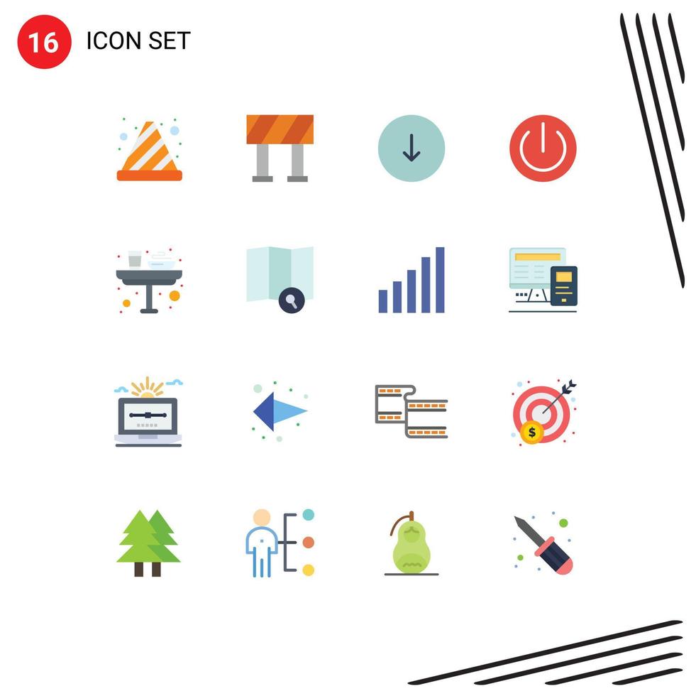 conjunto moderno de pictograma de 16 cores planas de download de comida de café da manhã pacote editável de eletrônica de potência de elementos de design de vetores criativos