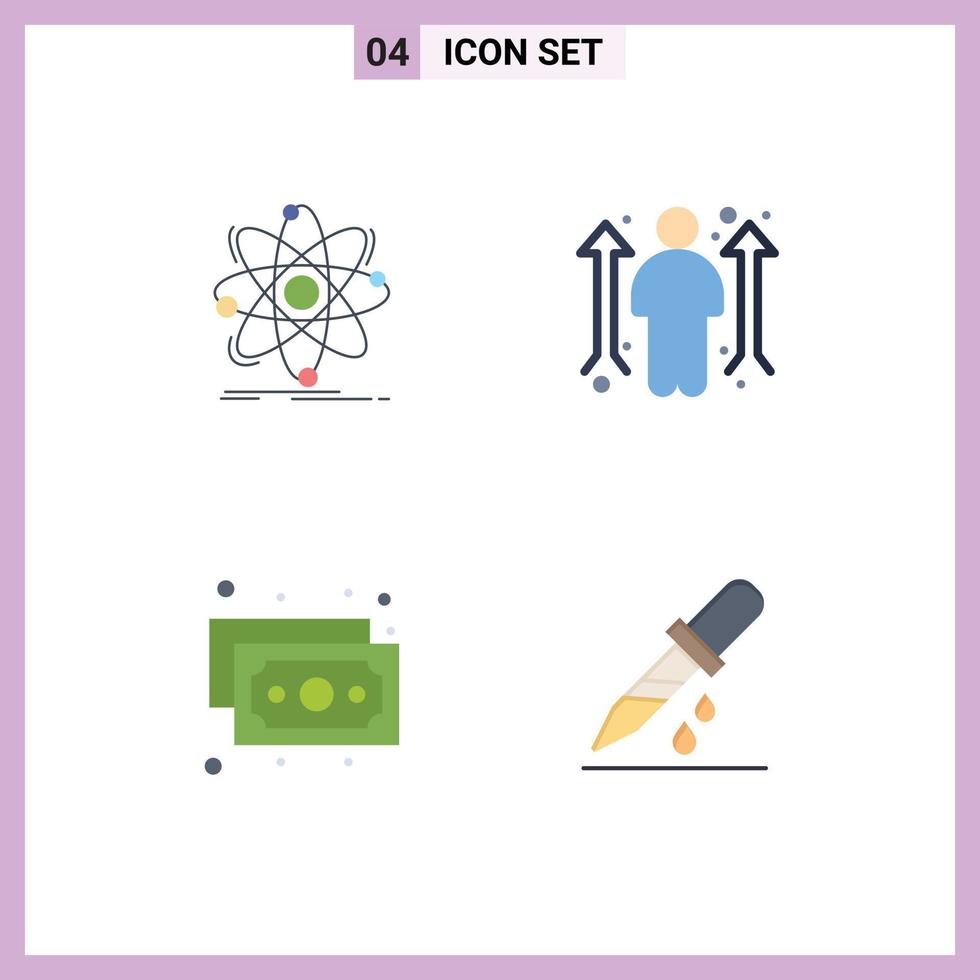 pacote de 4 ícones planos criativos de elementos de design de vetores editáveis de física de dinheiro de átomo