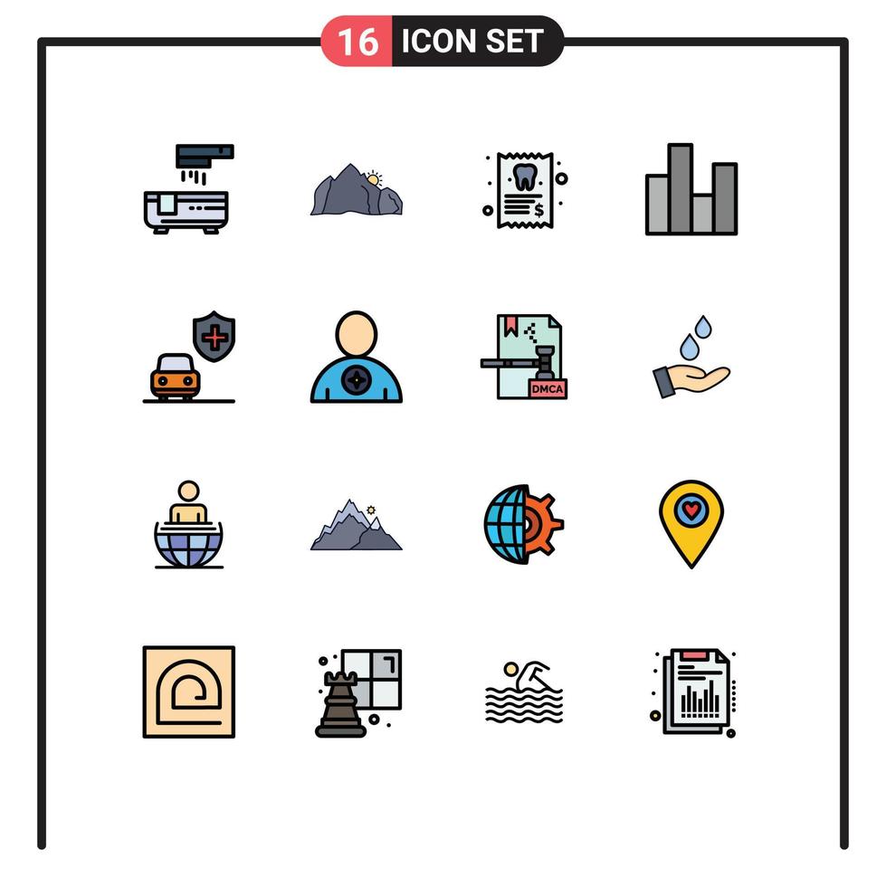 16 interface do usuário pacote de linhas preenchidas com cores planas de sinais e símbolos modernos da cena do gráfico de estatísticas dente de negócios editáveis elementos de design de vetores criativos