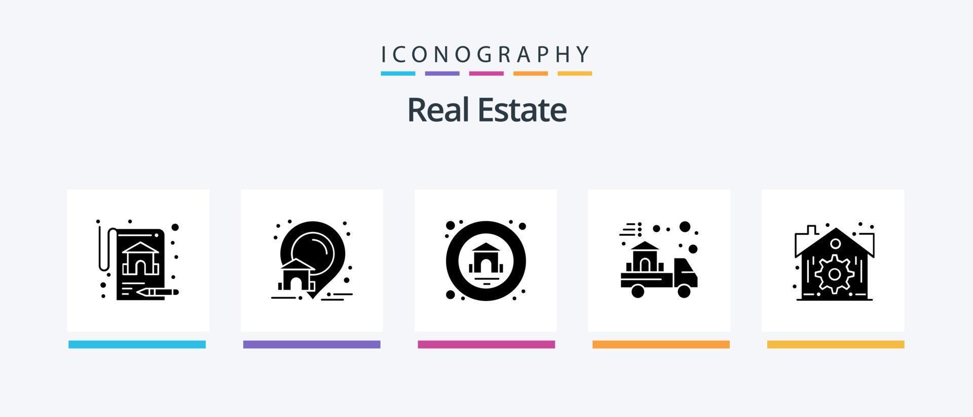 pacote de ícones imobiliários glifo 5 incluindo . real. lar. Estado. casa. design de ícones criativos vetor