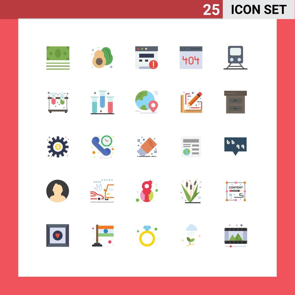 Conjunto de 25 cores planas universais para aplicativos da Web e móveis interface de usuário de alerta de trilho de trem elementos de design de vetores editáveis