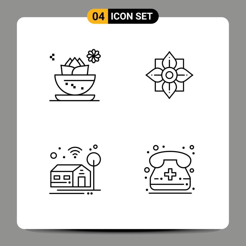 conjunto de 4 sinais de símbolos de ícones de interface do usuário modernos para decoração de spa em casa centro wi-fi elementos de design de vetores editáveis