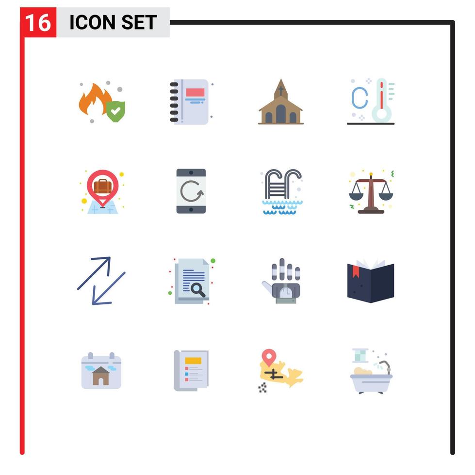 grupo de símbolos de ícone universal de 16 cores planas modernas de maleta de celebração bolsa termômetro feriado pacote editável de elementos de design de vetores criativos