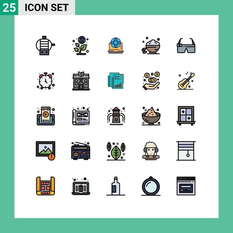 pacote de 25 cores planas de linha preenchida criativa de óculos conexão aberta elementos de design de vetores editáveis de data rápida