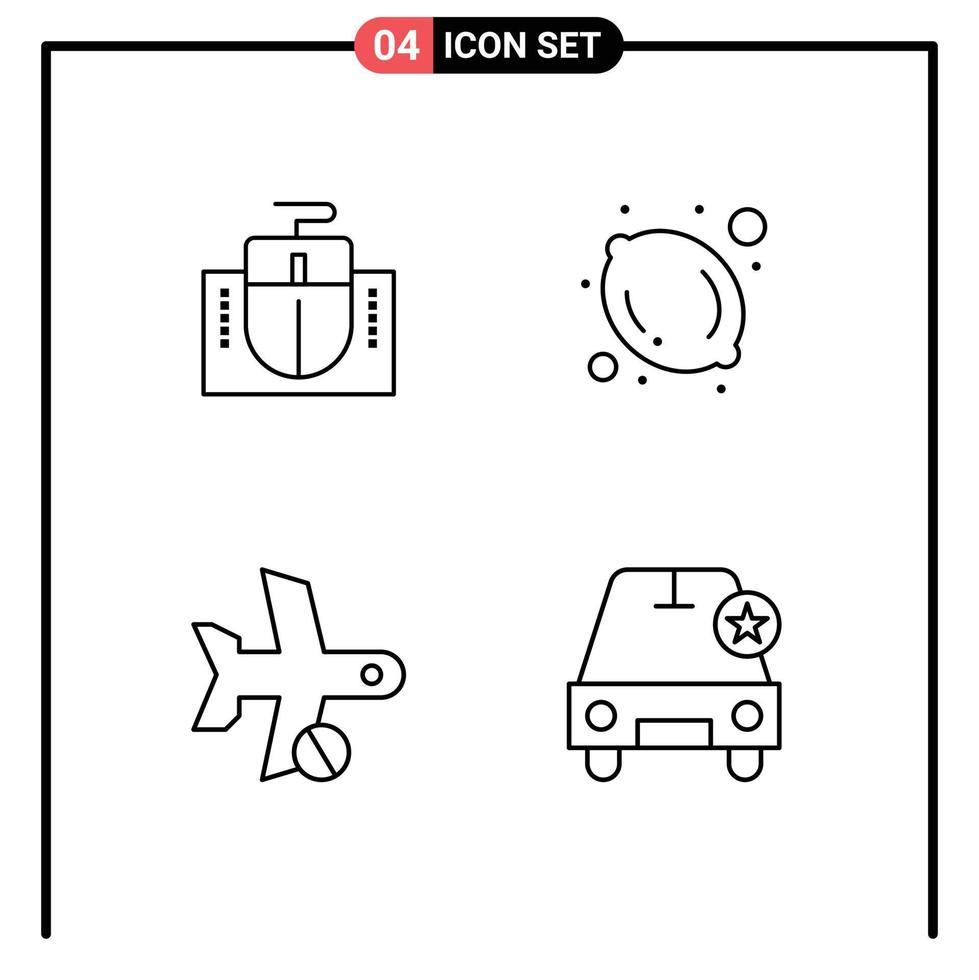 conjunto de pictogramas de 4 cores planas de linha preenchida simples de elementos de design de vetores editáveis de transporte de limão de educação de mouse