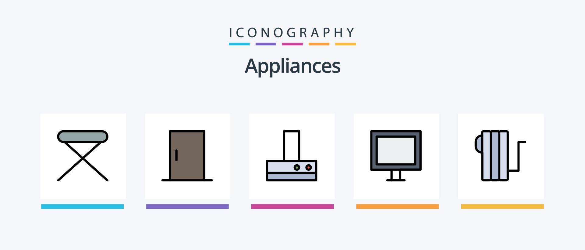 linha de eletrodomésticos cheia de 5 ícones, incluindo casa. aparelhos. mobiliário. aquecedor. elétrico. design de ícones criativos vetor