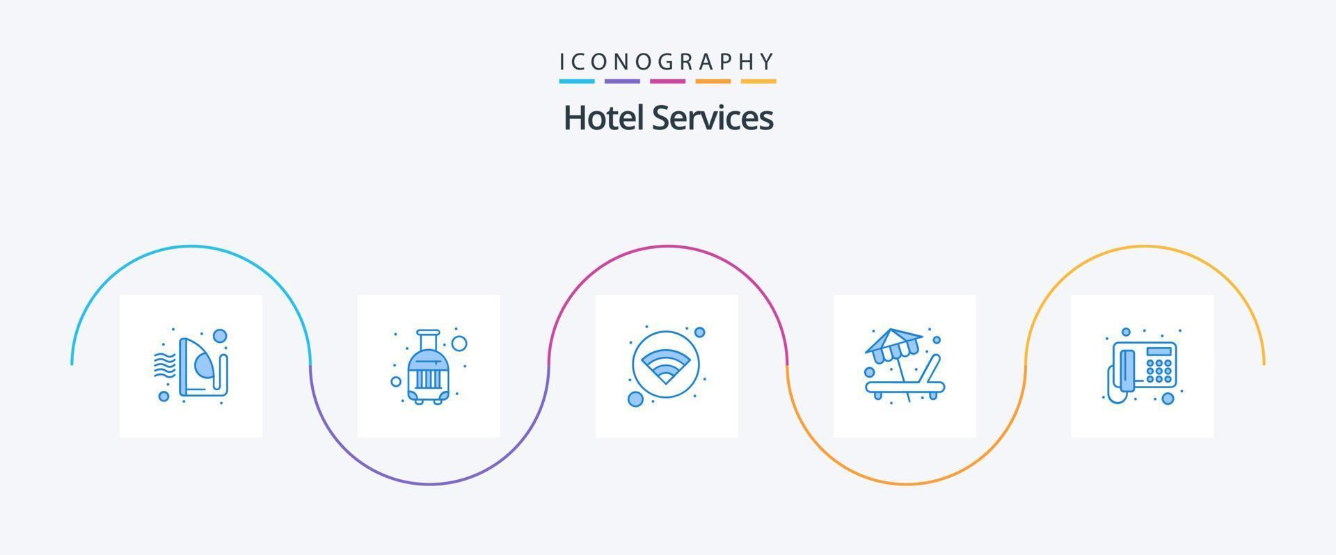 pacote de ícones azul 5 de serviços de hotel, incluindo telefone. ligar. hotel. serviço. espreguiçadeira vetor