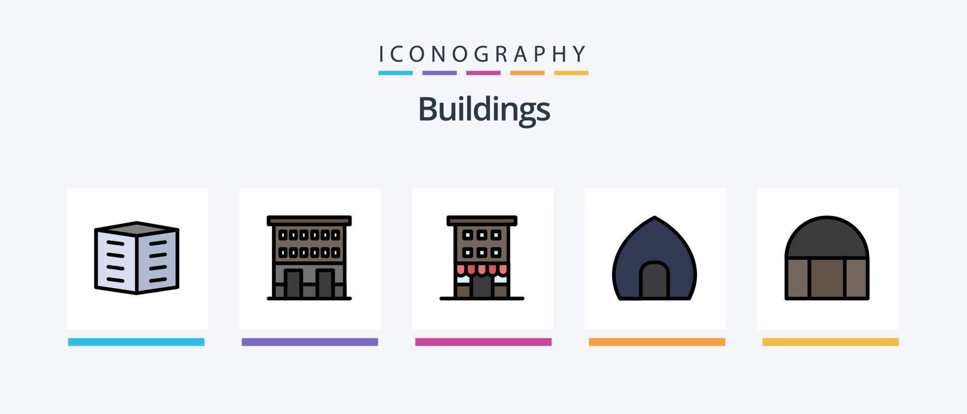 linha de edifícios cheia de 5 ícones incluindo . casa. edifício islâmico. design de ícones criativos vetor