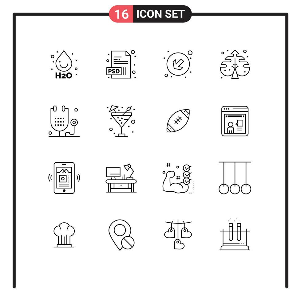 16 ícones criativos, sinais modernos e símbolos de medicina formam elementos de design de vetores editáveis do processo de aptidão esquerda