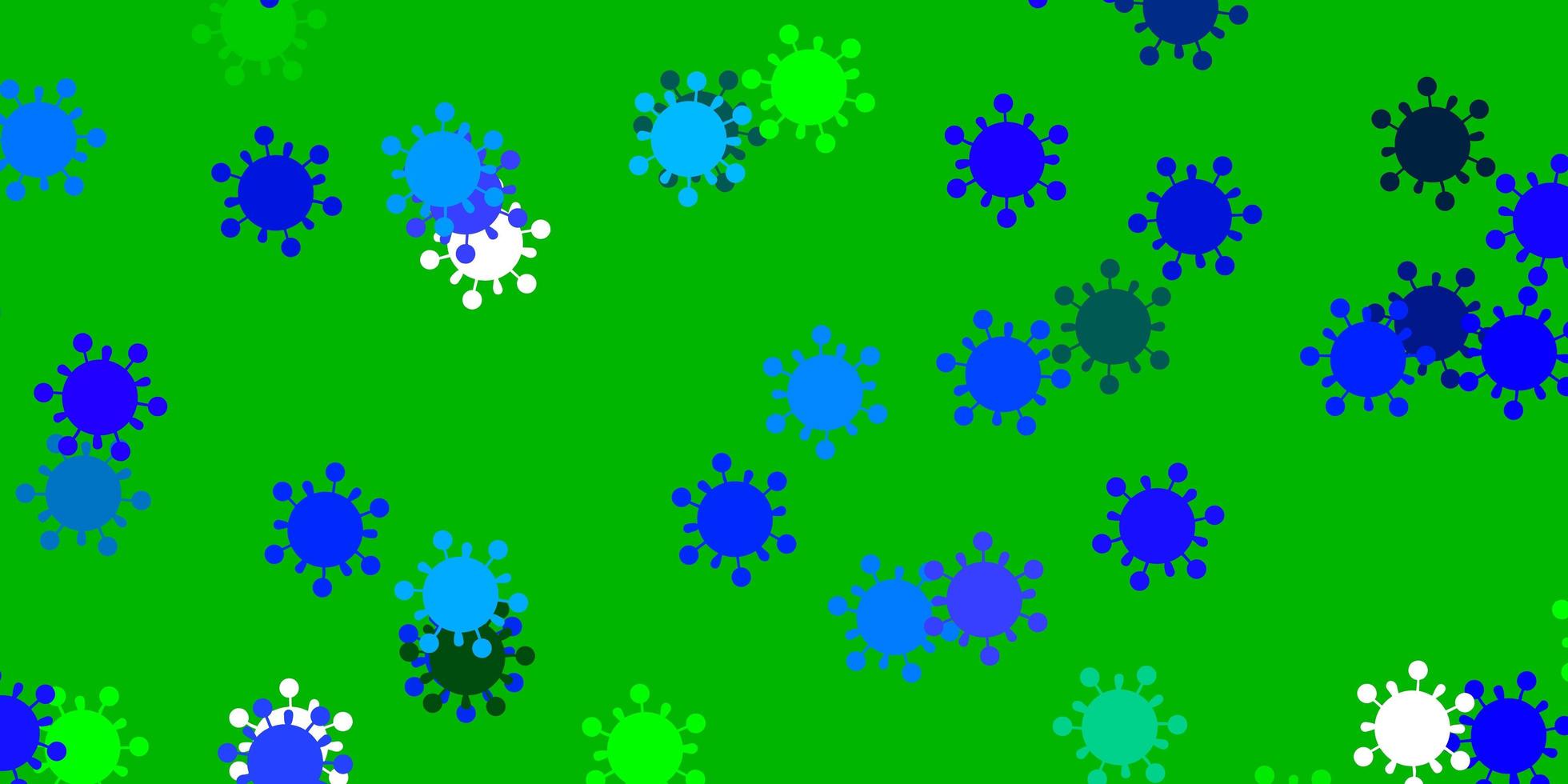 padrão de vetor azul claro e verde com elementos de coronavírus