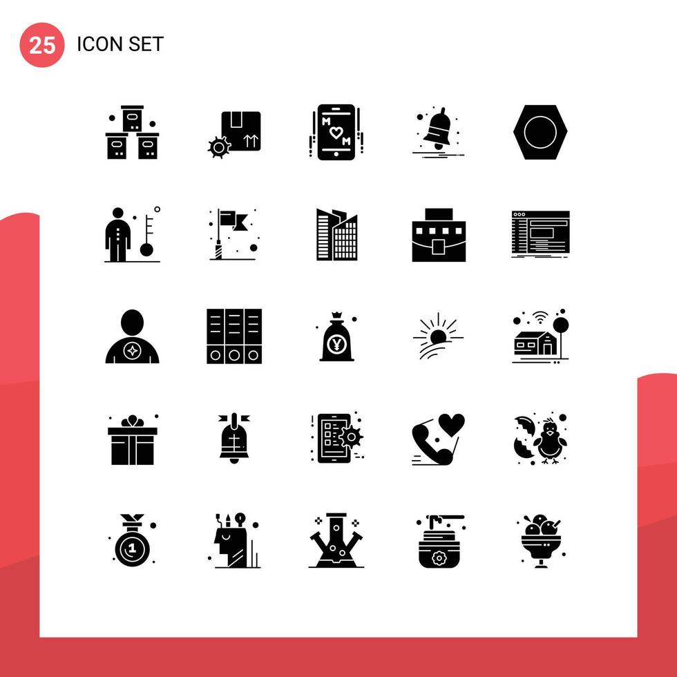 grupo de 25 glifos sólidos modernos definidos para notificação de seta notificação de engrenagem mãe elementos de design de vetores editáveis