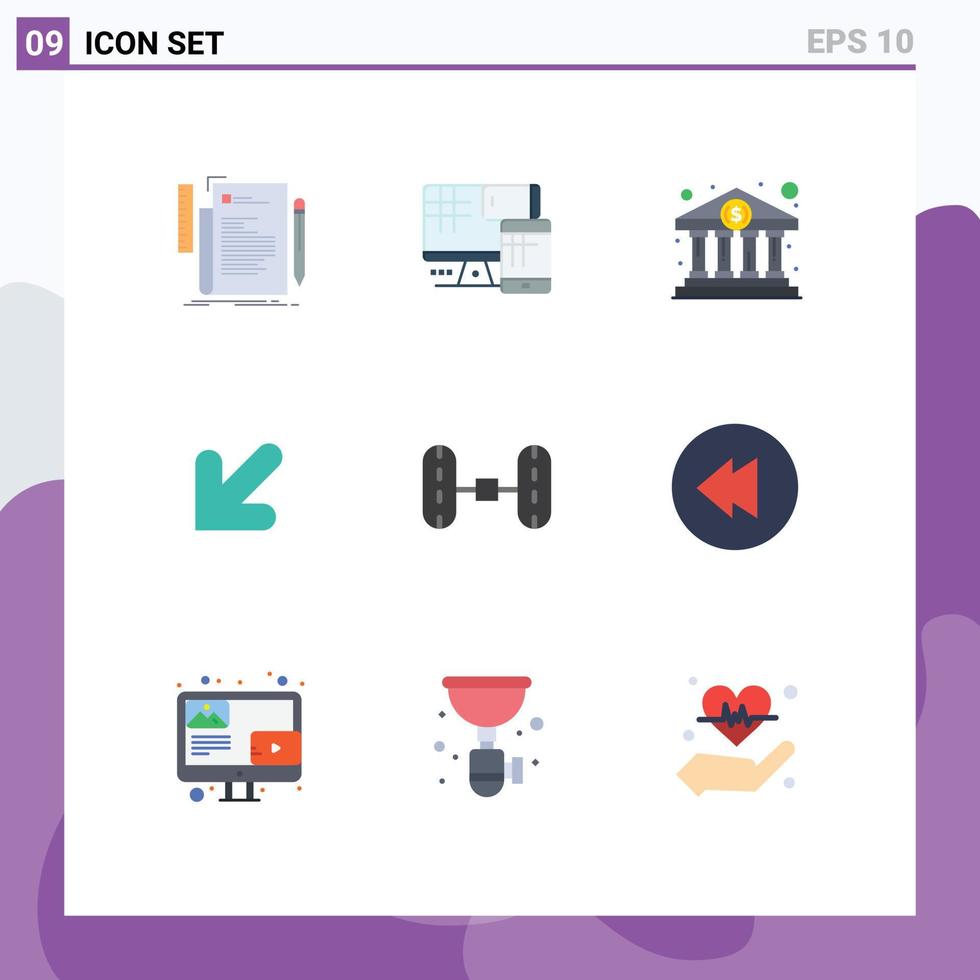 conjunto de cores planas de interface móvel de 9 pictogramas de van deixou a educação para baixo elementos de design de vetores editáveis do governo