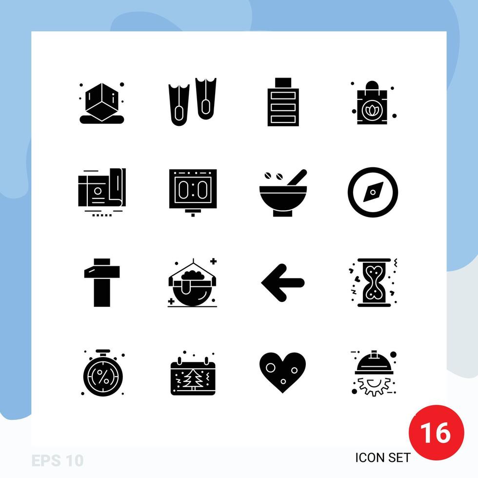 Pacote de glifos sólidos de 16 interfaces de usuário de sinais e símbolos modernos de comprovante de placar simples cartão-presente editável elementos de design vetorial vetor