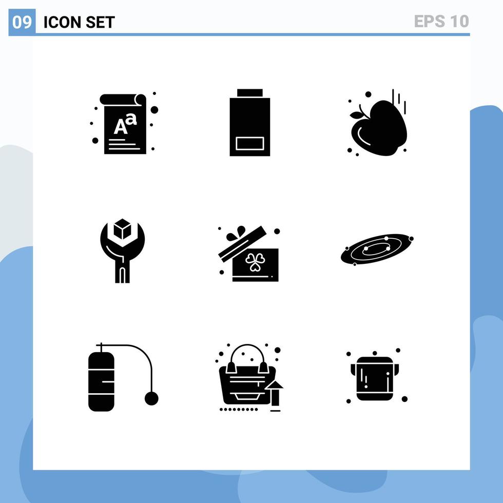 9 pacote de glifos sólidos de interface de usuário de sinais e símbolos modernos de academia de serviço de caixa sdk desenvolvem elementos de design de vetores editáveis