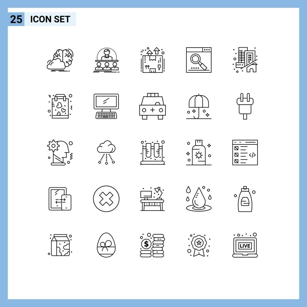 conjunto de linha de interface móvel de 25 pictogramas de elementos de design de vetores editáveis de embalagem de instrutor de motor otimizado