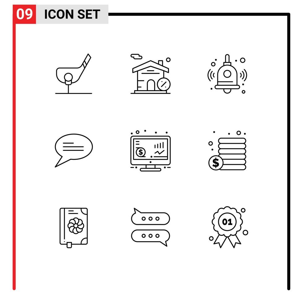 grupo de símbolos de ícone universal de 9 contornos modernos de retorno de dinheiro de volta à conversa de investimento escolar elementos de design de vetores editáveis