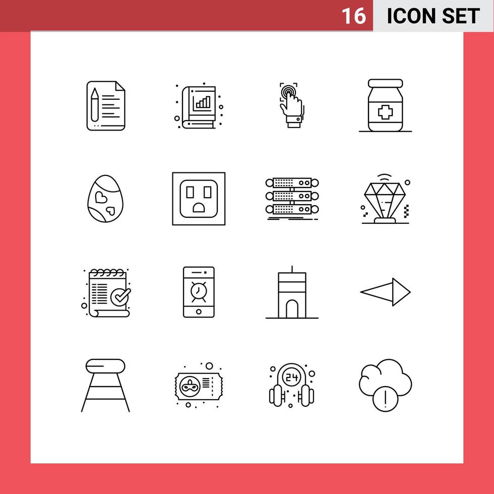 conjunto de contornos de interface móvel de 16 pictogramas de comprimidos antídoto digitalização estatística digitalizar elementos de design de vetores editáveis