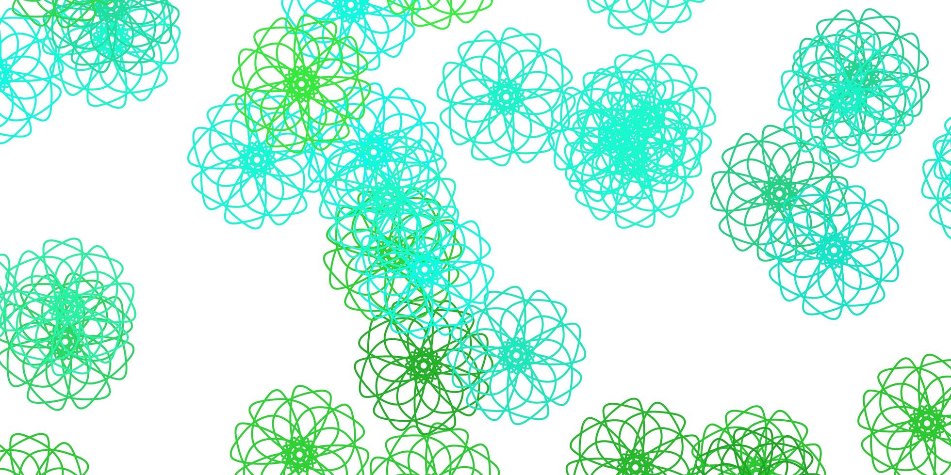 padrão de doodle de vetor verde claro com flores.