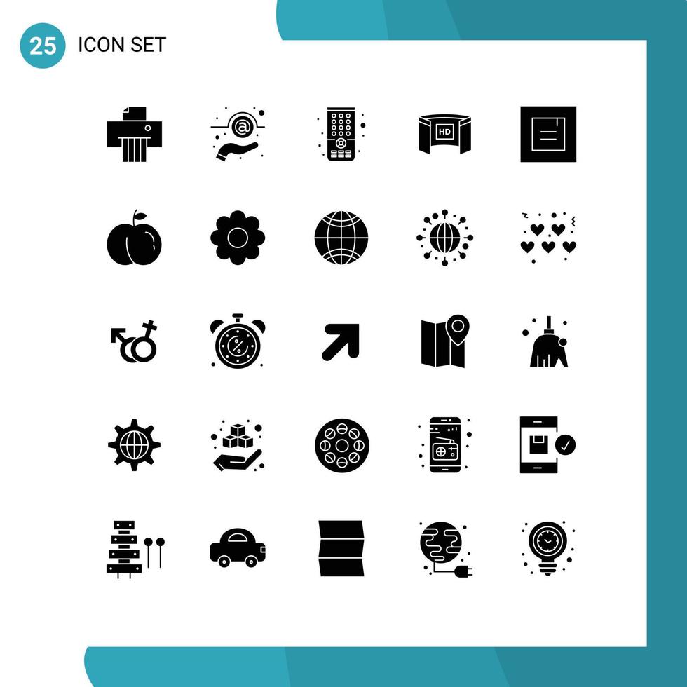 conjunto de pictogramas de 25 glifos sólidos simples de elementos de design de vetores editáveis de tela remota de layout de janela hd
