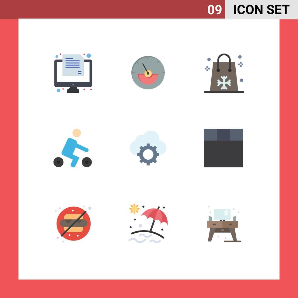 conjunto de 9 sinais de símbolos de ícones de interface do usuário modernos para esportes de nuvem passeios de natal compras elementos de design de vetores editáveis