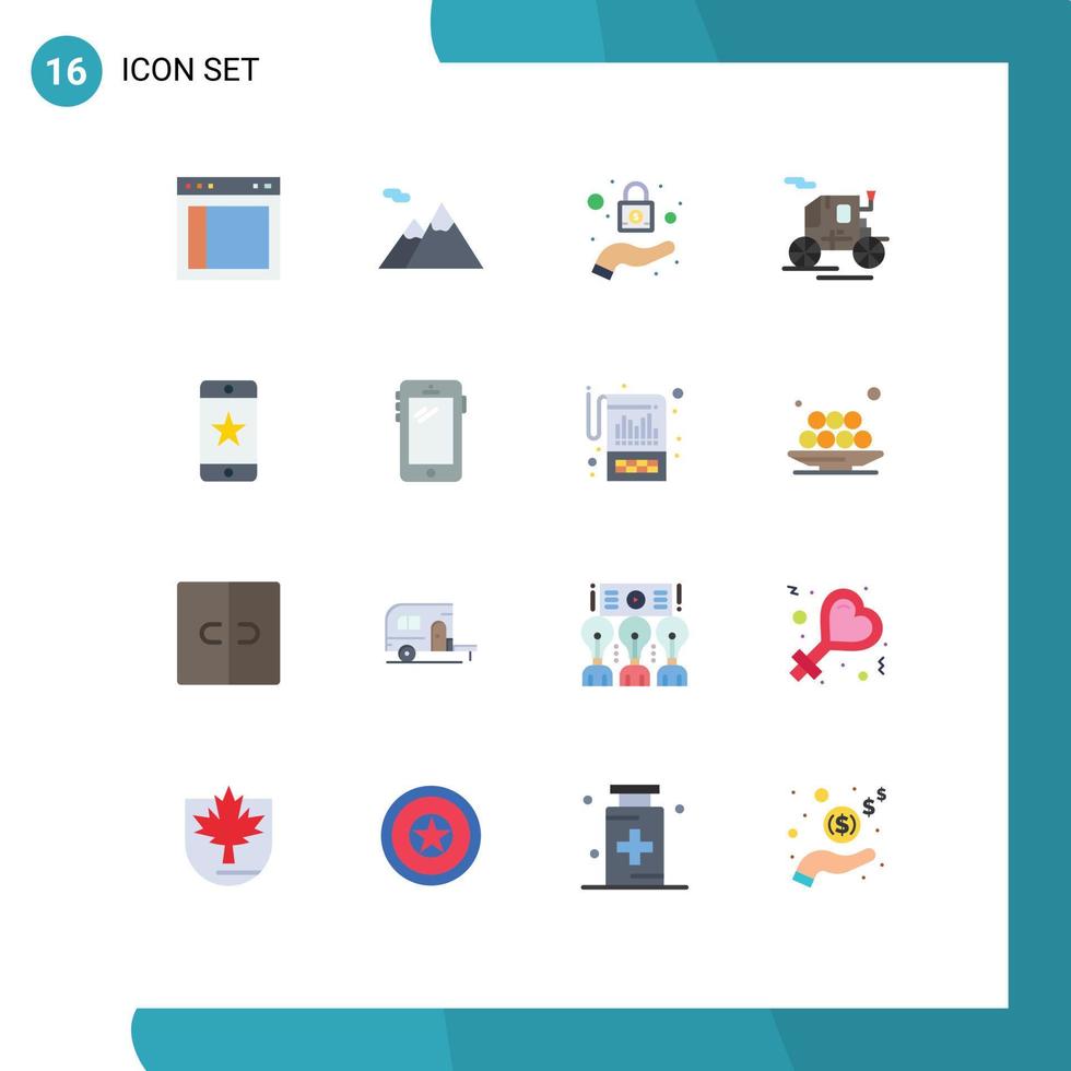 Pacote de cores planas de 16 interfaces de usuário de sinais e símbolos modernos de conquistas de bloqueio de prêmio de smartphone pacote editável de transporte antigo de elementos de design de vetores criativos