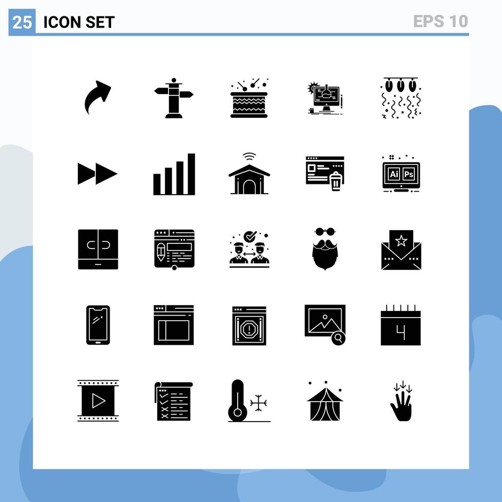 conjunto de 25 sinais de símbolos de ícones de interface do usuário modernos para experiência de tecnologia de timbrel de lâmpada elementos de design de vetores editáveis