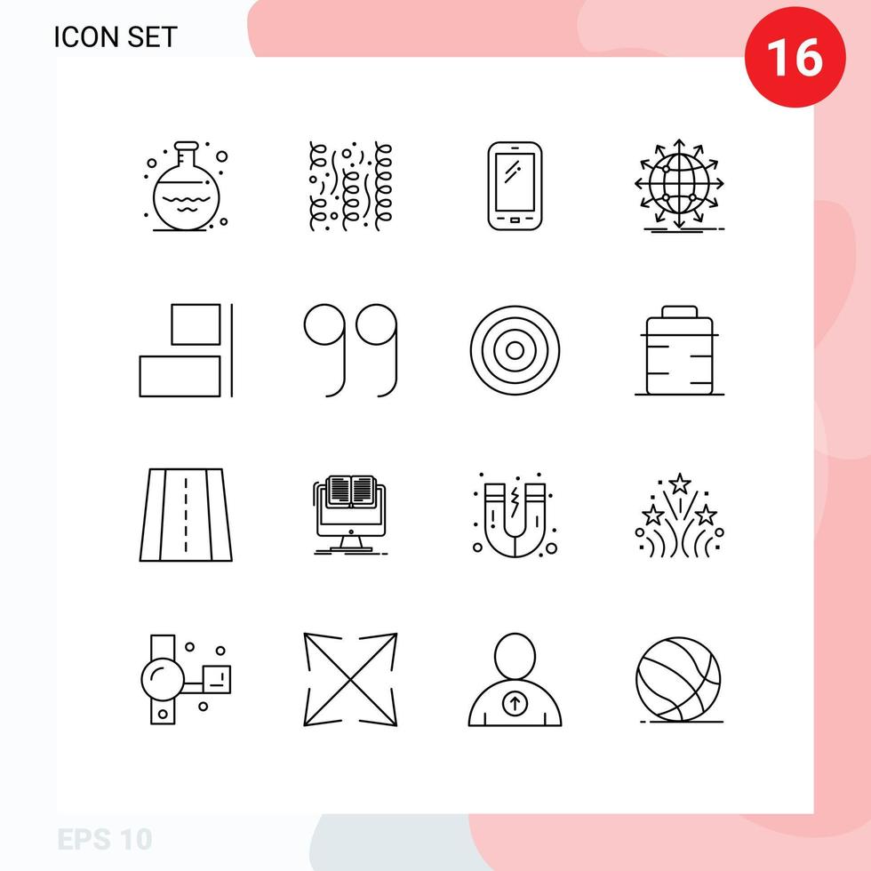 16 pacote de esboço de interface de usuário de sinais e símbolos modernos de elementos de design de vetores editáveis da rede mundial de telefones de seta samsung