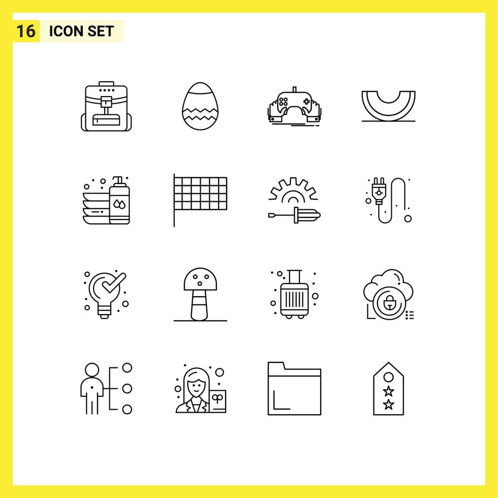 conjunto de 16 sinais de símbolos de ícones de interface do usuário modernos para jogos de melão de garrafa fruta berry elementos de design de vetores editáveis