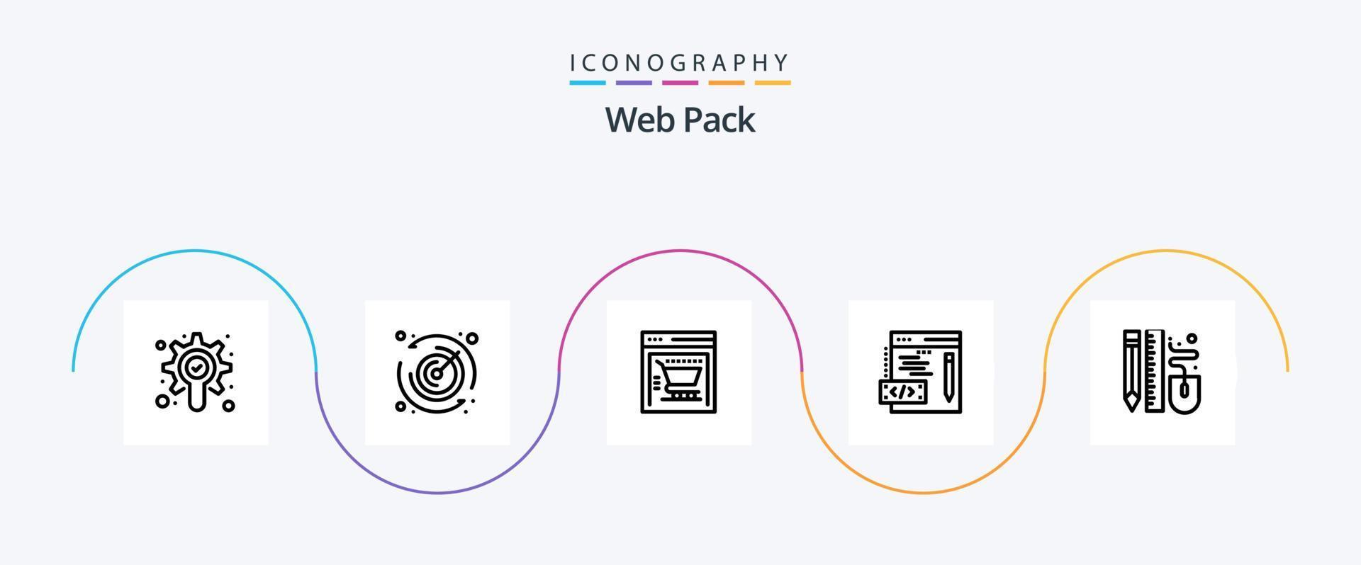 pacote de ícones da linha 5 do pacote da web, incluindo . lápis. loja virtual. caneta. desenho vetor