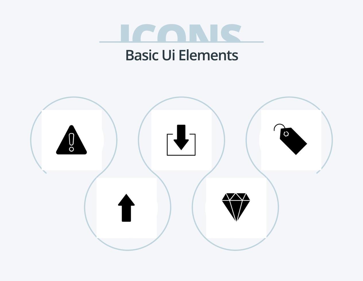 pacote básico de ícones de glifo de elementos de interface do usuário 5 design de ícones. rótulo. preço. alerta. download. flecha vetor