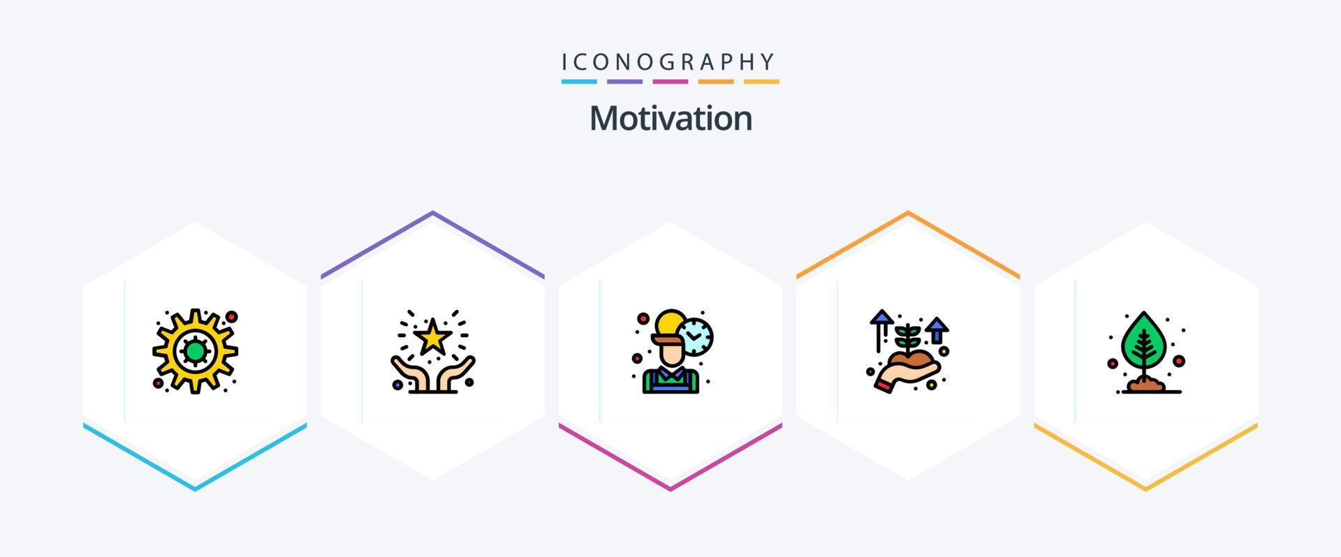 motivação 25 pacote de ícones de linha preenchida, incluindo pote. crescimento. empregado. mão. inicialização de negócios vetor