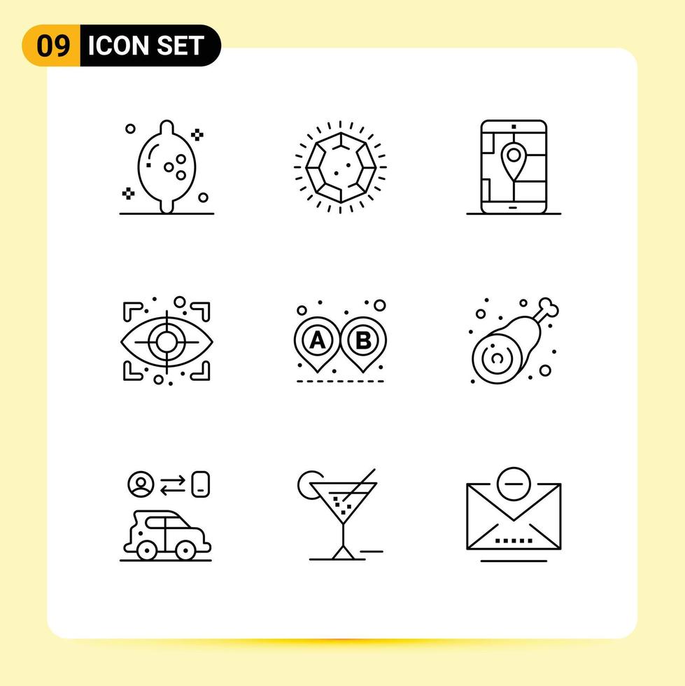 pacote de interface do usuário de 9 contornos básicos de elementos de design de vetores editáveis de varredura de destino de gps de estrada de passeio