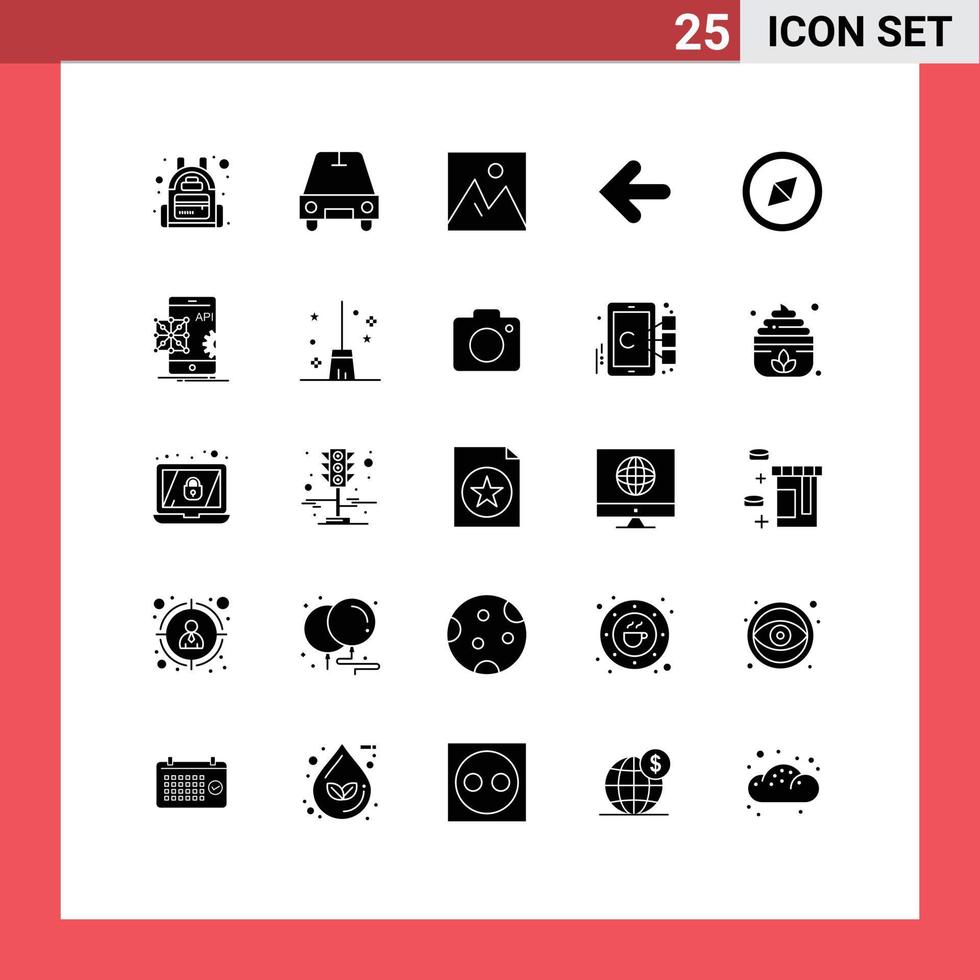 pacote de ícones vetoriais de estoque de 25 sinais e símbolos de linha para aplicação, bússola, móveis, ponto, setas para trás, elementos de design vetorial editáveis vetor