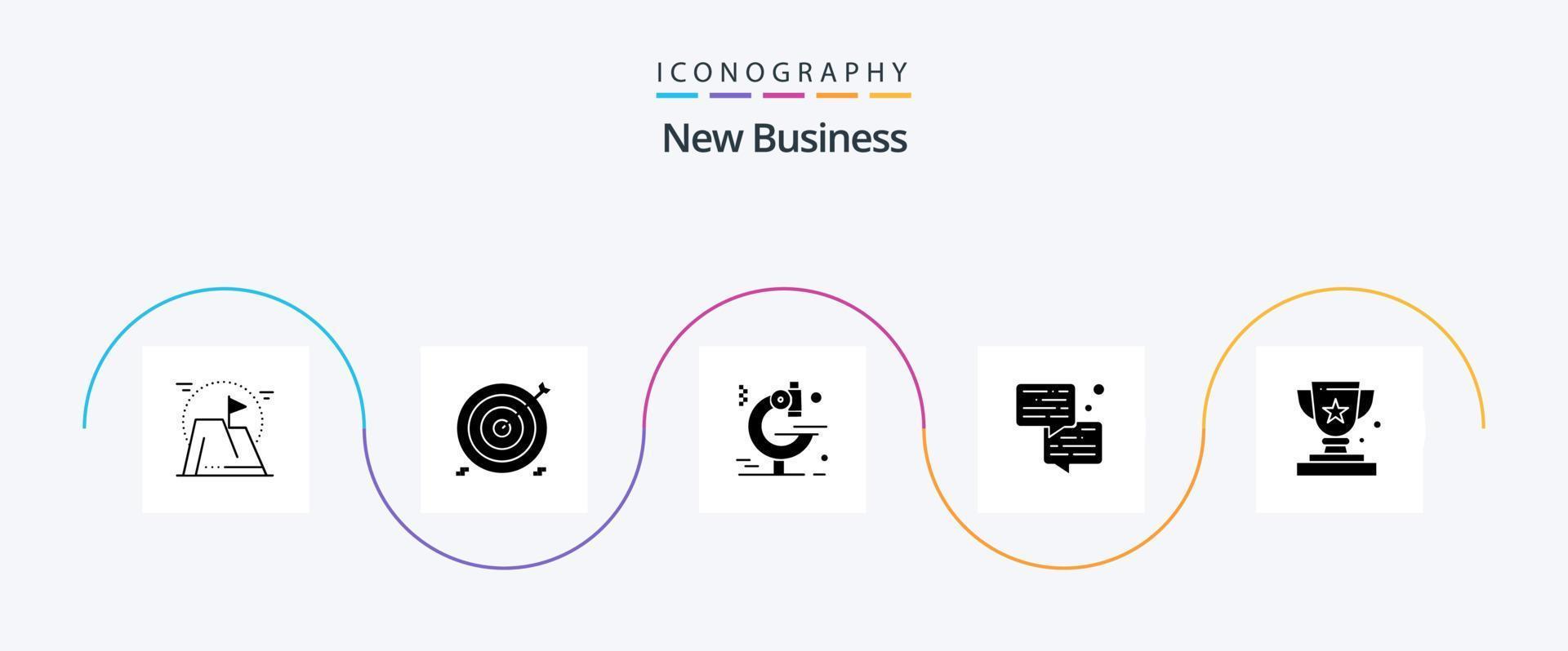 novo pacote de ícones de glifo 5 de negócios, incluindo bolha. pesquisa. o negócio . microscópio . vetor