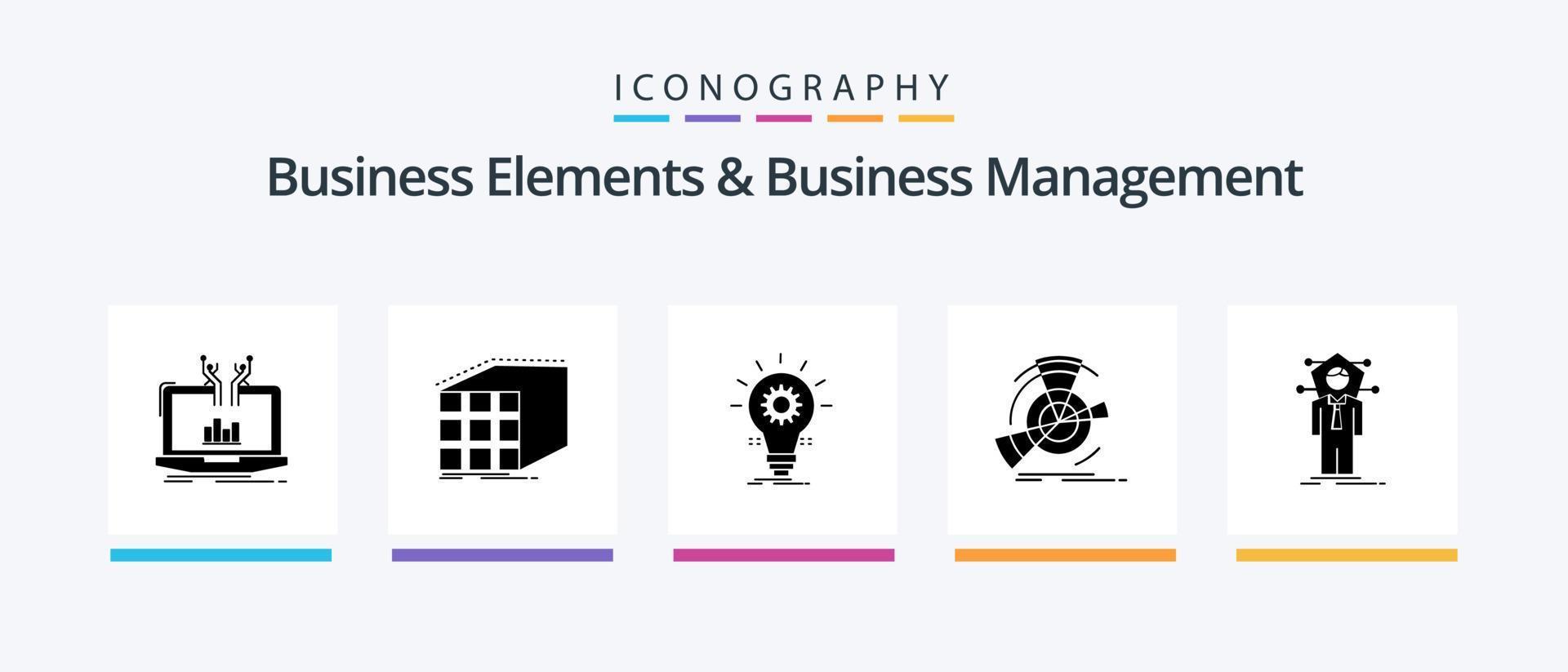 elementos de negócios e pacote de ícones de glyph 5 de gerenciamento de negócios, incluindo desempenho. dados. dimensional. claro. idéia. design de ícones criativos vetor