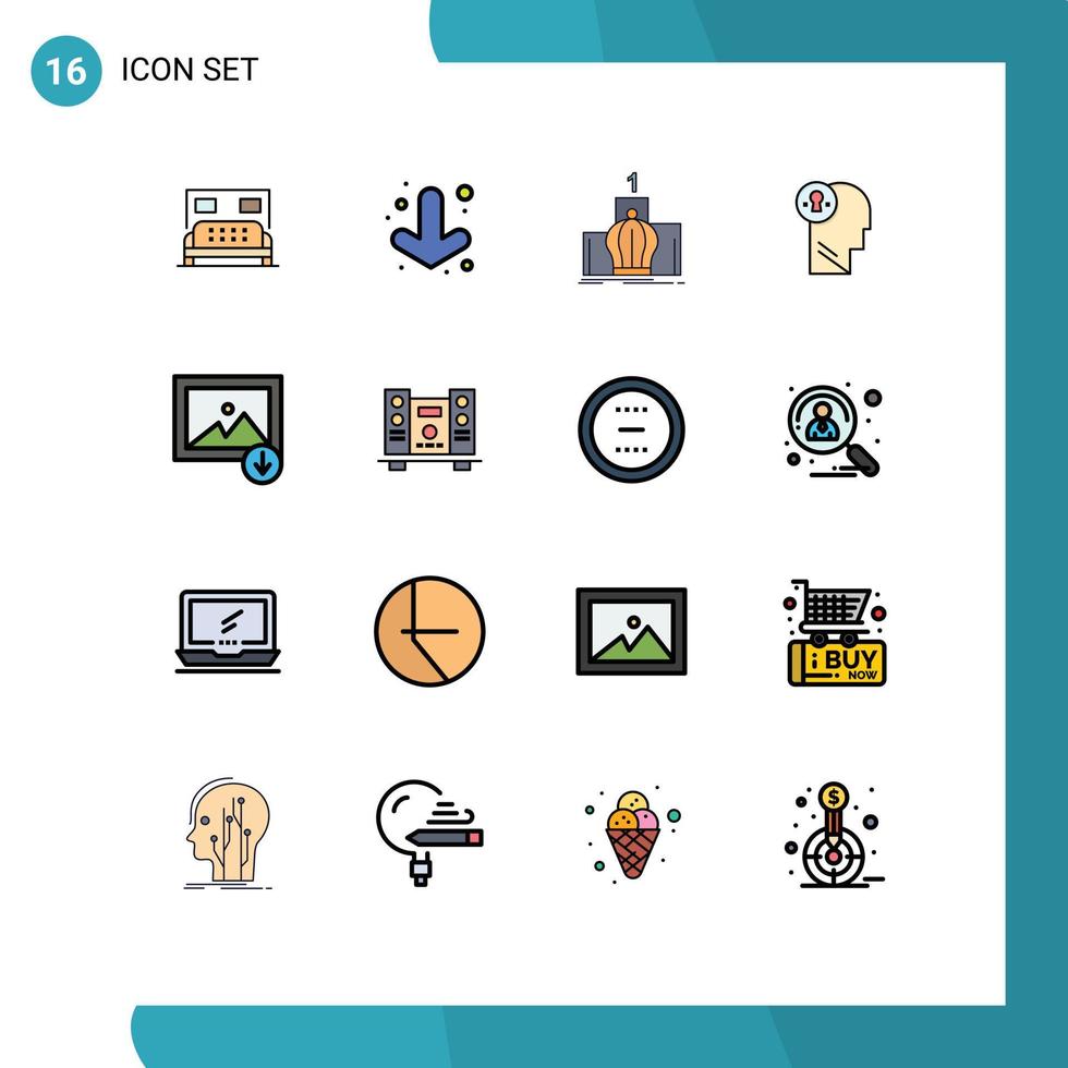 pacote de 16 linhas cheias de cores planas criativas de elementos de design de vetores criativos editáveis de ideia de rei de download