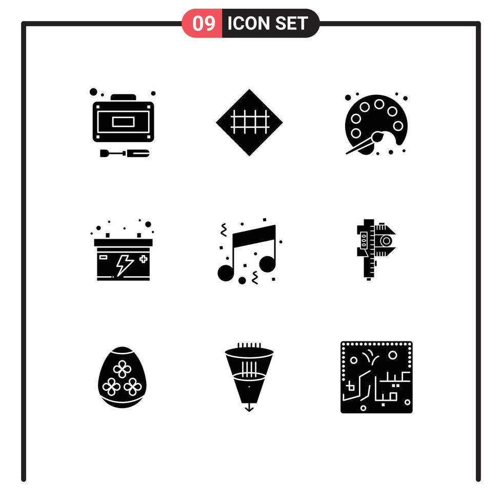 9 ícones criativos, sinais modernos e símbolos de diversão, símbolos de estrada de carro, bateria, aprendizagem, elementos de design de vetores editáveis
