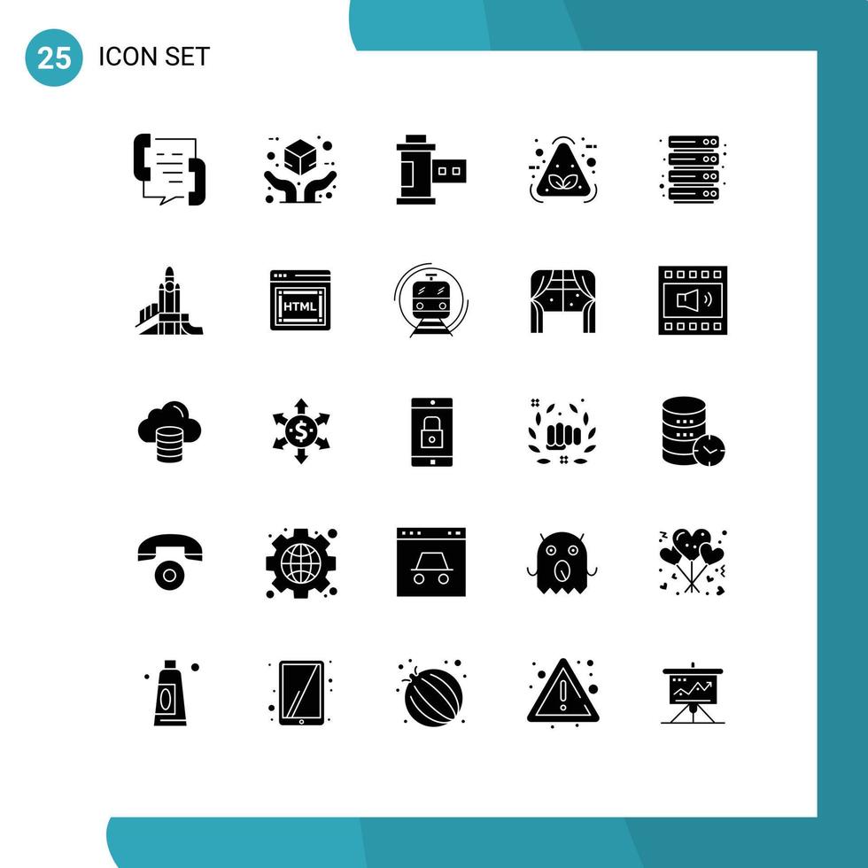 conjunto moderno de 25 glifos e símbolos sólidos, como pacote de item de nuvem, rolo de lixo, elementos de design vetorial editáveis vetor