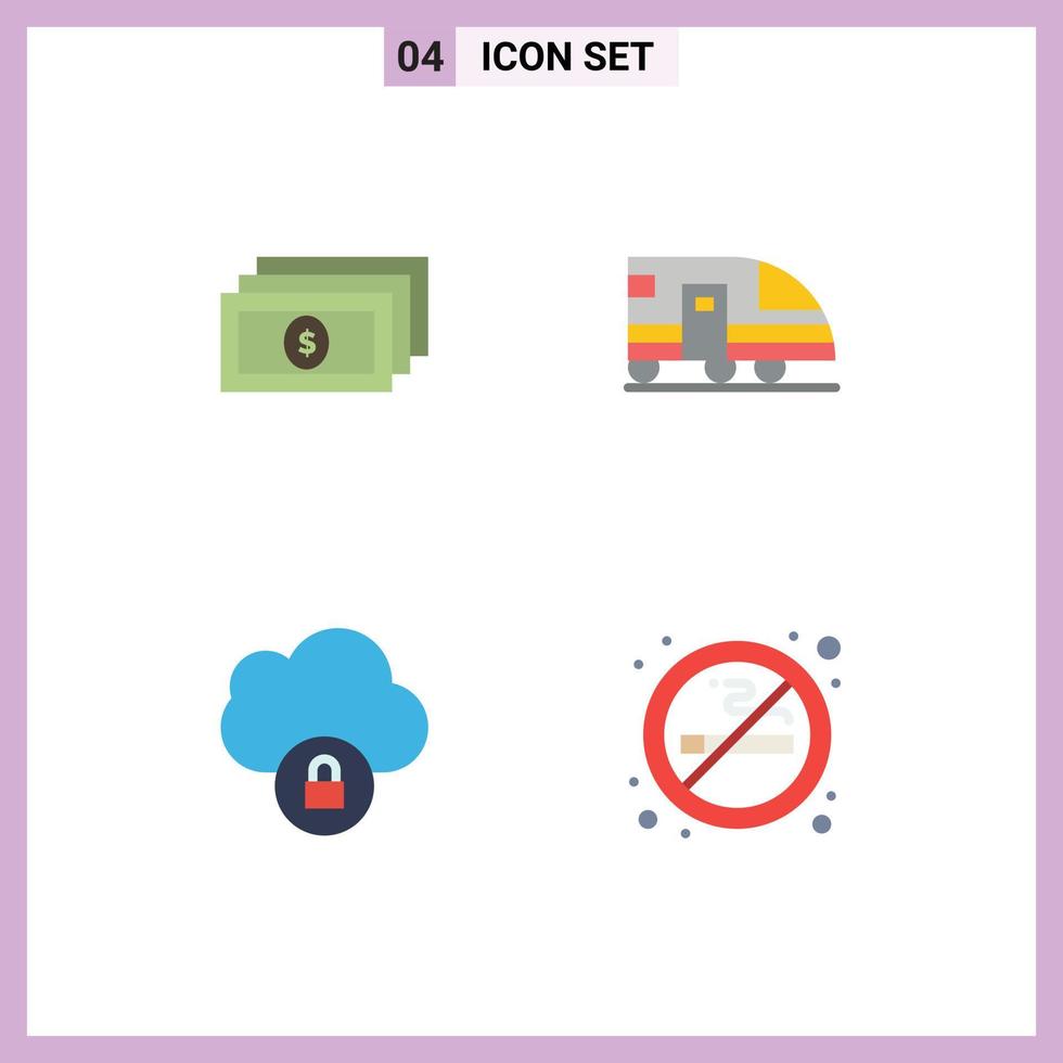 4 ícones planos universais assinam símbolos de sinal de transporte de estação de bloqueio de dólar elementos de design de vetores editáveis