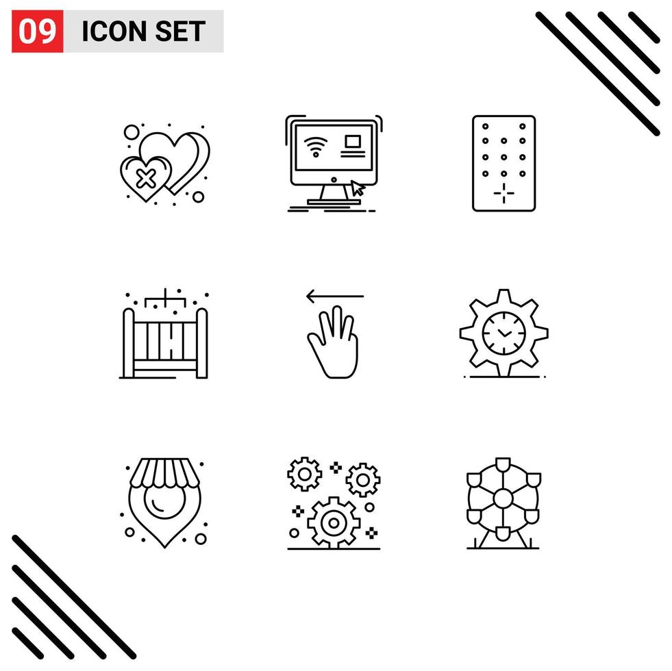 9 pacote de esboço de interface de usuário de sinais e símbolos modernos de elementos de design de vetores editáveis em casa de berço de bebê inteligente