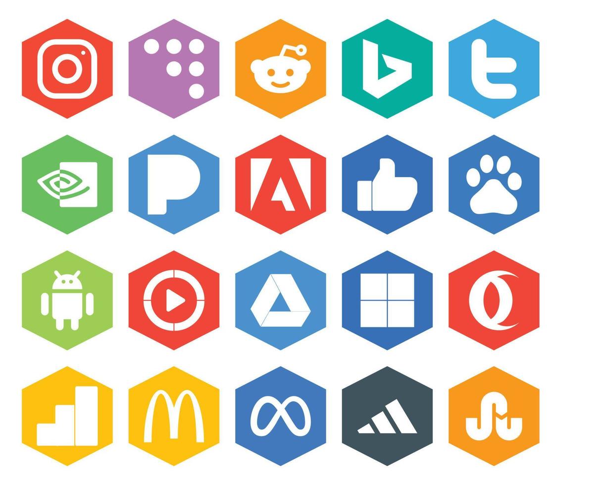 20 pacotes de ícones de mídia social, incluindo google analytics delicious adobe google drive windows media player vetor