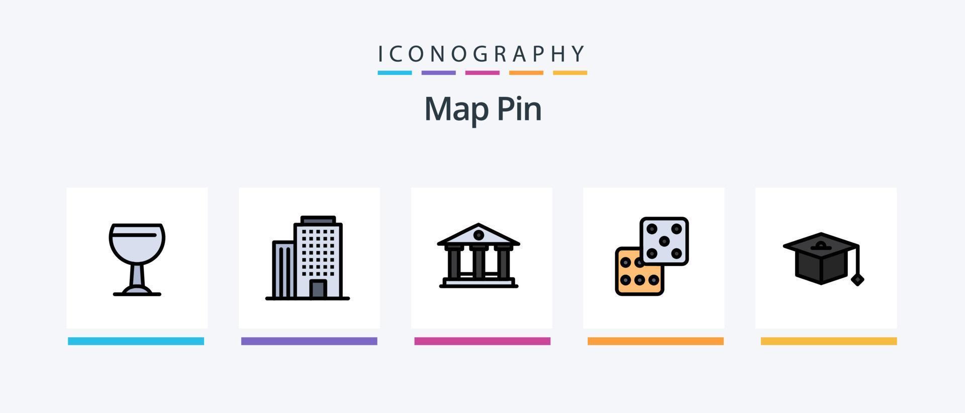 linha de pinos de mapa cheia de 5 ícones incluindo . copo. segurança. Educação. design de ícones criativos vetor