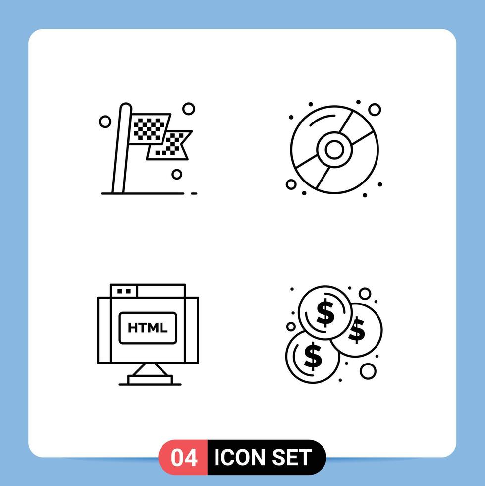 pacote de linha vetorial editável de 4 cores planas de linha preenchida simples de elementos de design de vetor editável html compacto de corrida de código de verificação