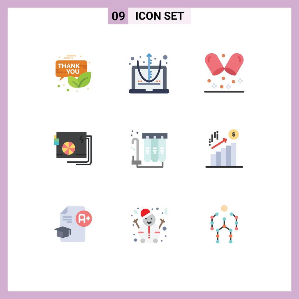 conjunto de cores planas de interface móvel de 9 pictogramas de parte de equação de poder de filtro ac elementos de design de vetores editáveis