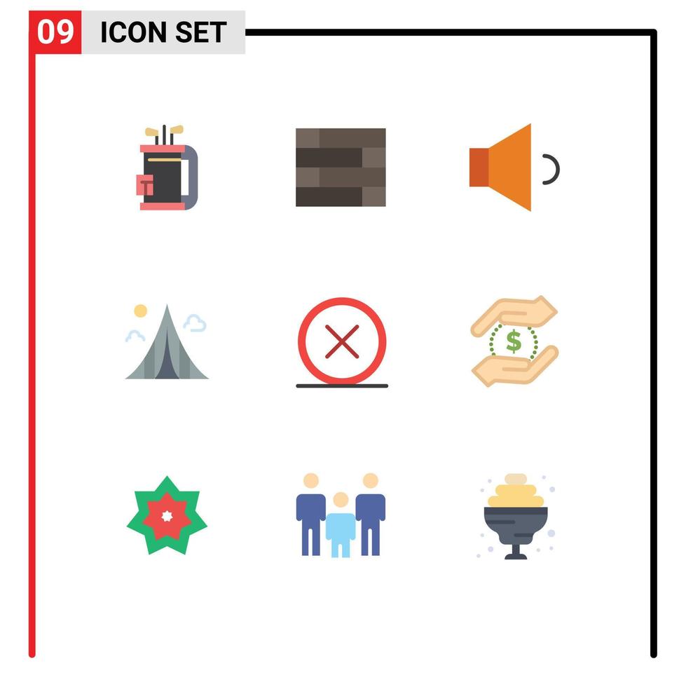 pacote de cores planas de 9 símbolos universais de mártires próximos construção de marcos sonoros elementos de design de vetores editáveis