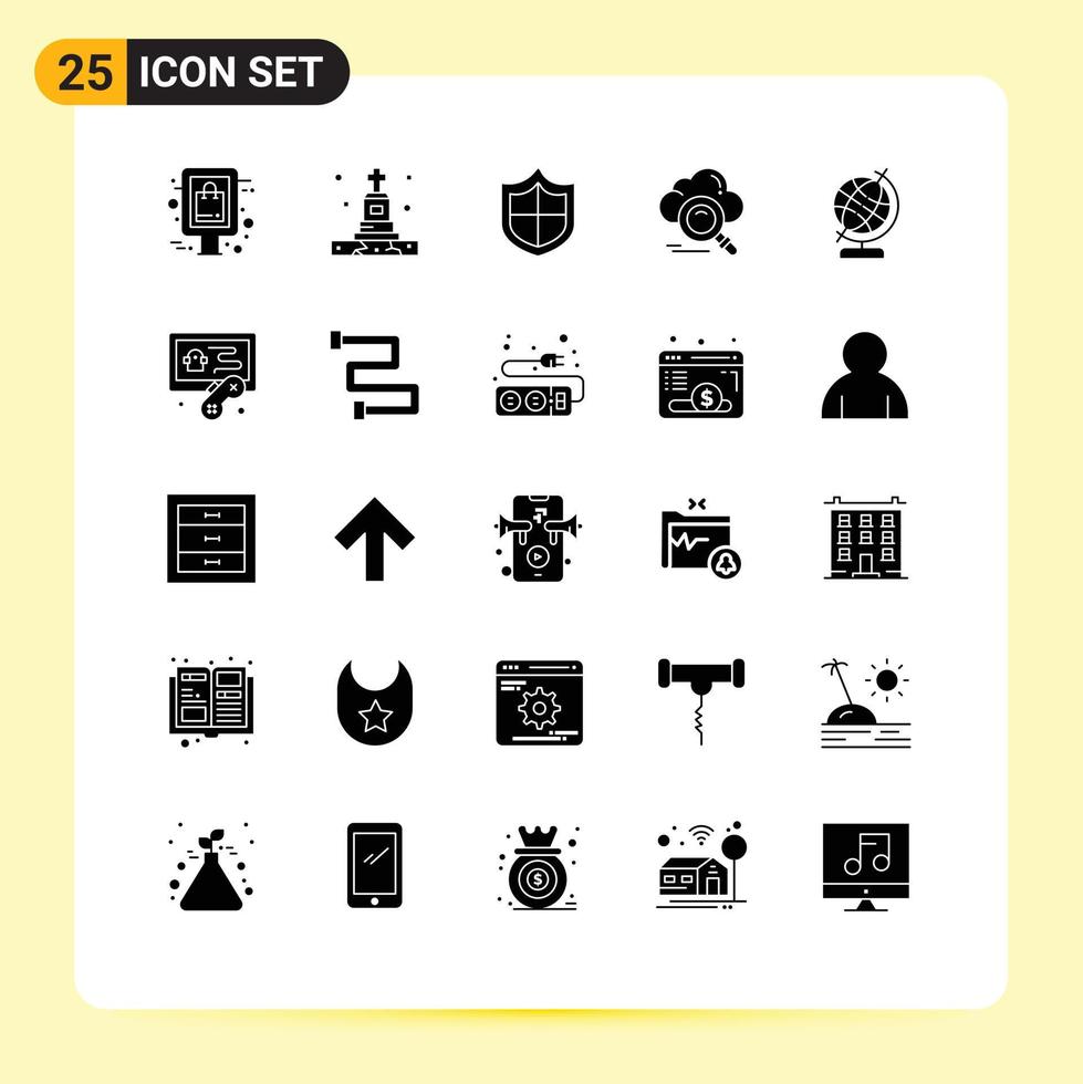 25 interface do usuário pacote de glifos sólidos de sinais e símbolos modernos de elementos de design de vetor editável de pesquisa on-line de antivírus de acesso geográfico