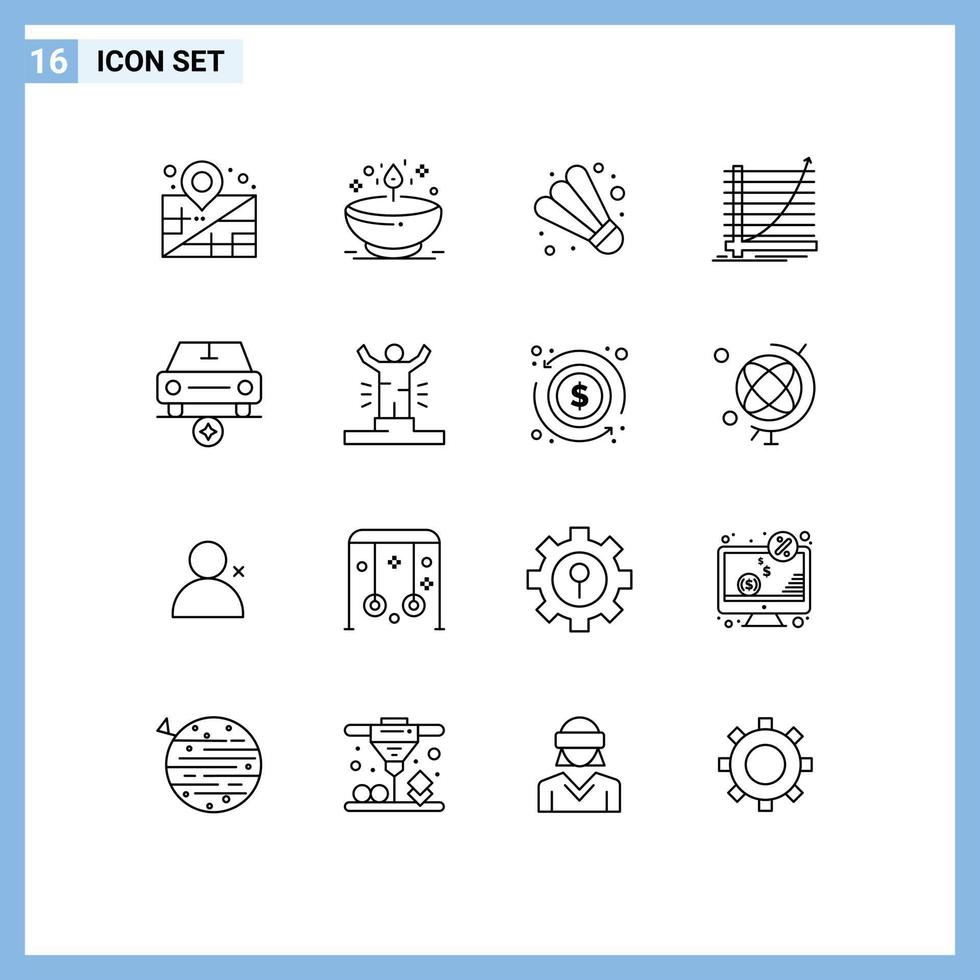 16 ícones criativos sinais e símbolos modernos de elementos de design de vetores editáveis de gráfico de experiência de badminton de objetivo importante