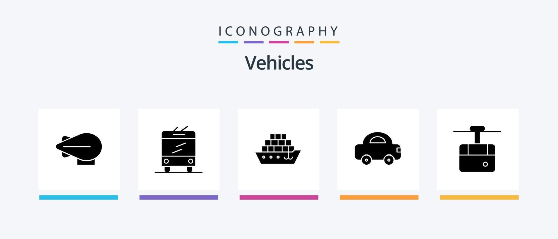 Pacote de ícones de glifo 5 de veículos, incluindo . transporte. automóvel. esqui. cabo. design de ícones criativos vetor