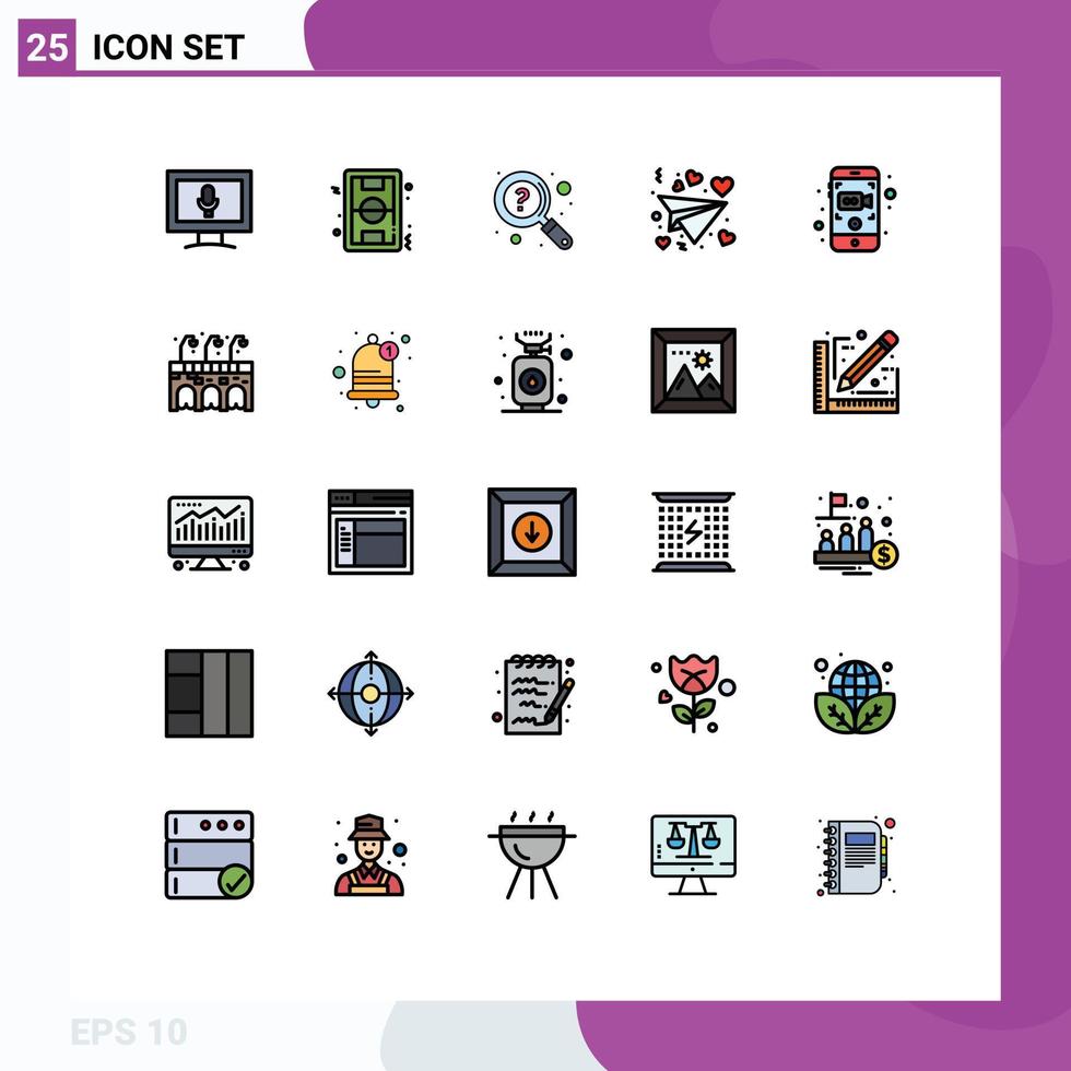 pacote de ícones de vetores de estoque de 25 sinais e símbolos de linha para celular, faq, amor, suporte, elementos de design de vetores editáveis